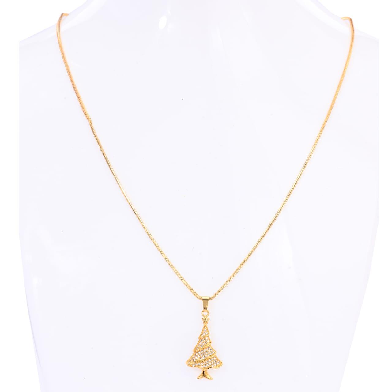 Gold Finish Delicate Pendant Necklace with Crystal Bell-Shaped Pendant