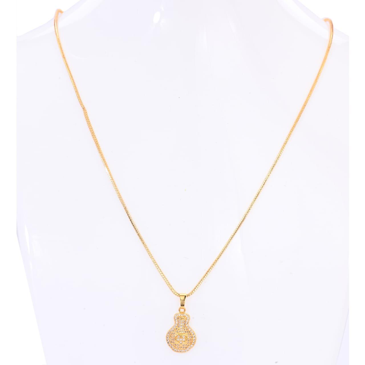 Gold Finish Elegant Necklace with Gourd-Shaped Stone Pendant