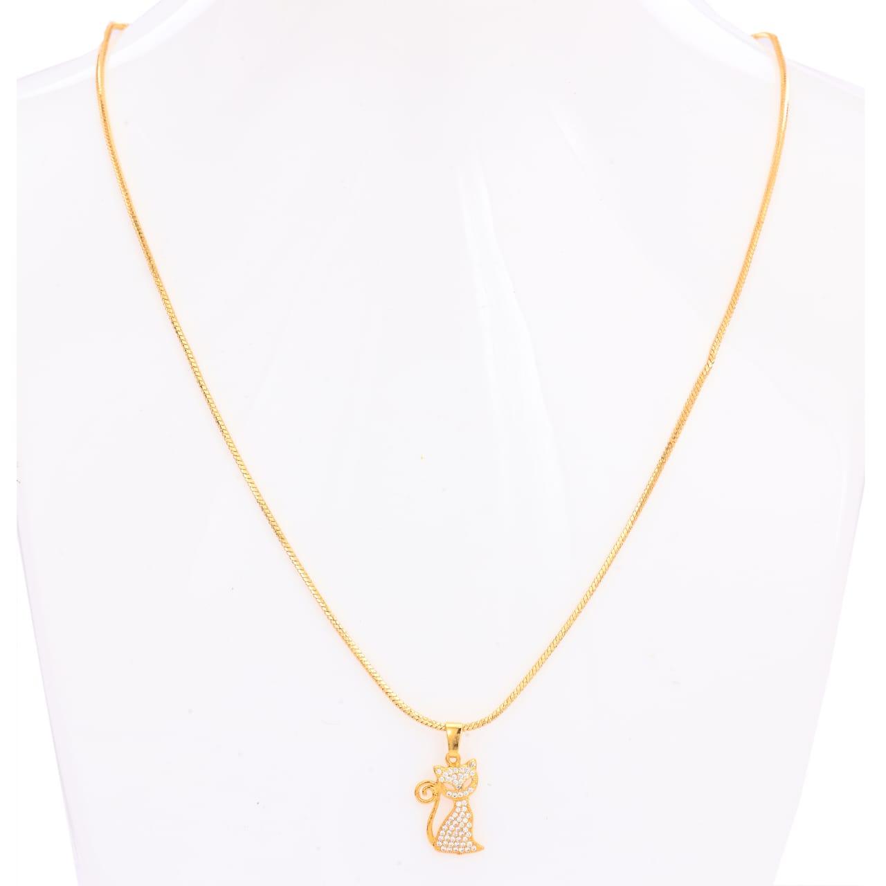 Gold Finish Elegant Cat Pendant Necklace with Stone Detailing