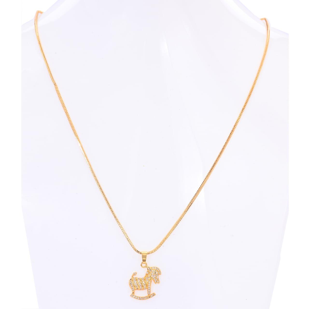 Gold Finish Rocking Horse Pendant Necklace with Stone Detailing