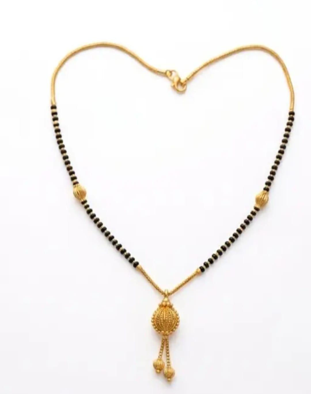 Gold Finish Black Beaded Mangalsutra with Textured Pendant